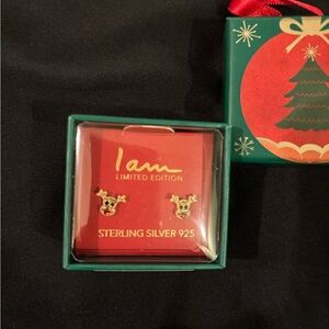 Sterling Silver 925 Pierced Reindeer Earrings I Am Brand Gold